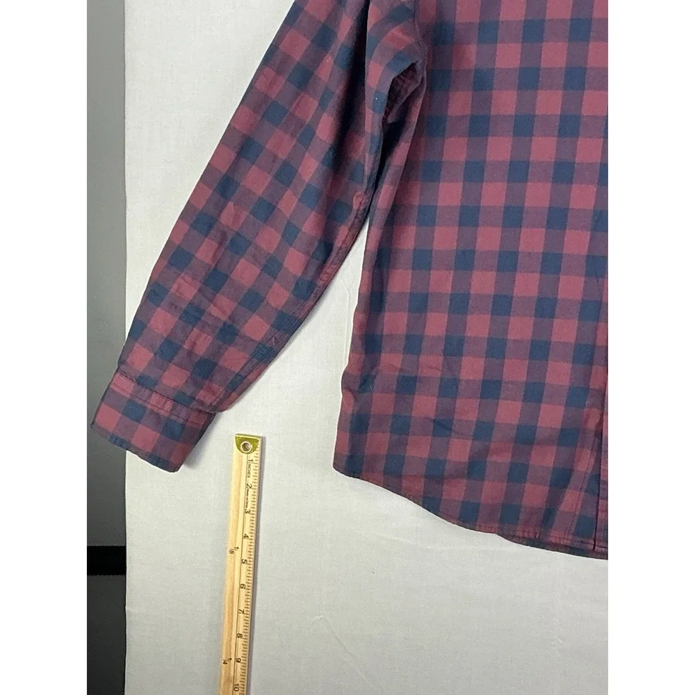 Banana Republic Shirt Mens Large Red Blue Plaid Button Up Long Sleeve Untucked